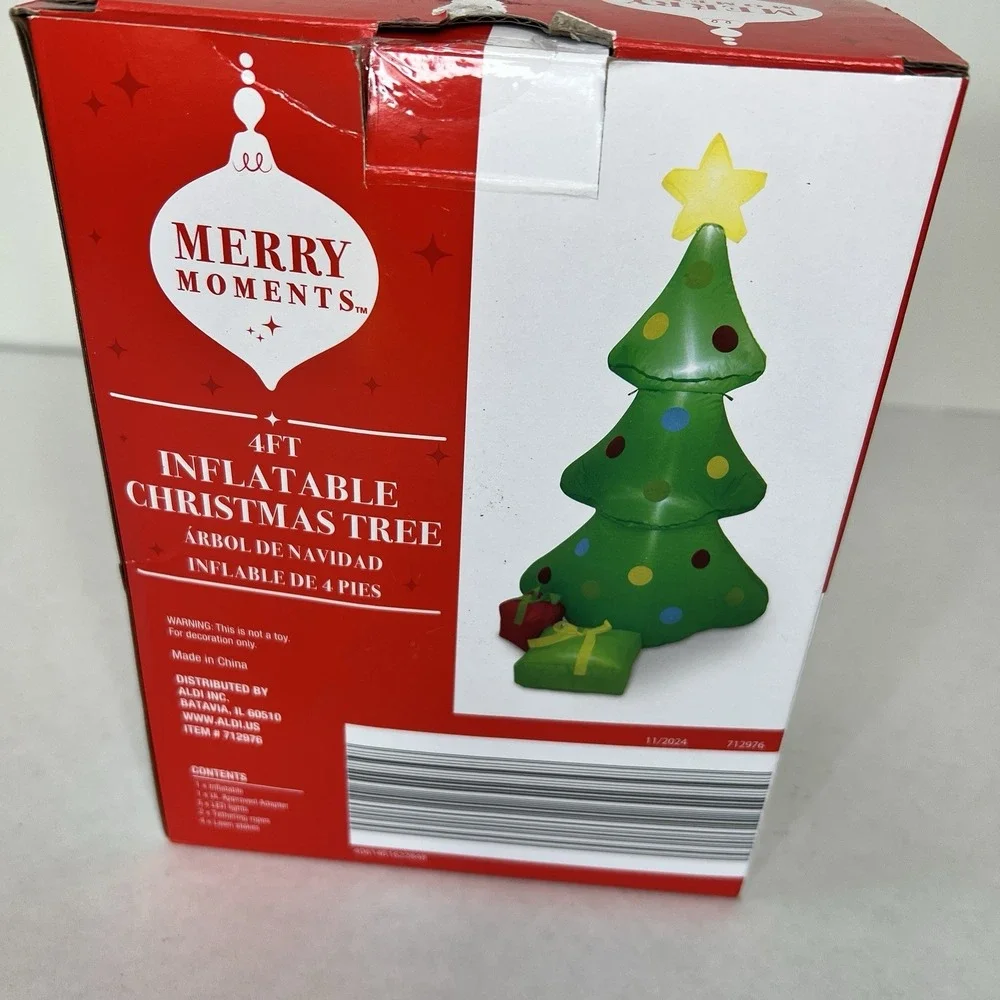 Inflatable LED Christmas Tree Merry Moments 4 Foot Tall NEW Self Inflates Tested
